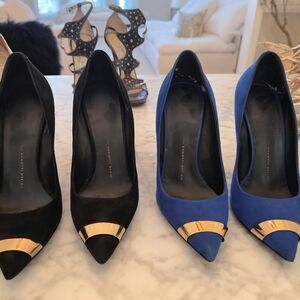 Giuseppe Zanotti Black and Blue Heels with Gold Accents Aso Victoria Beckham Pum